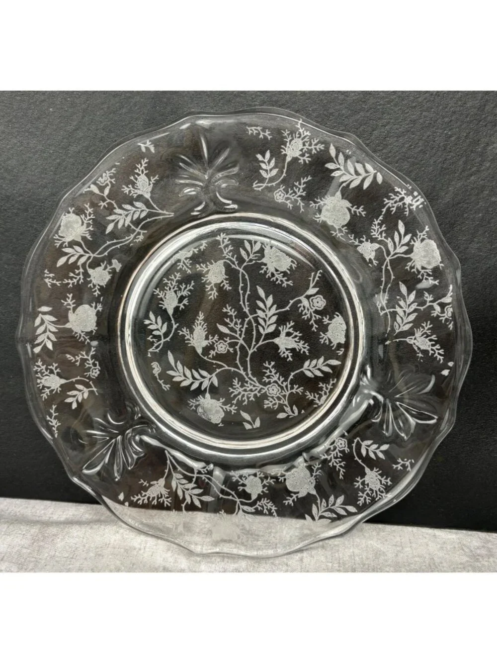 Fostoria Salad Dessert Plate Baroque Clear Glass Etched Chintz 7.5